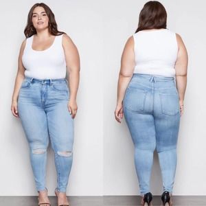 Good American Good Waist High-Rise Raw Edge Skinny Jeans Size 20
